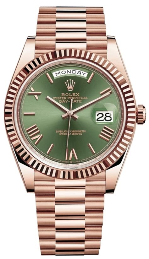 rolex day date everose green dial|Rolex everose gold watch.